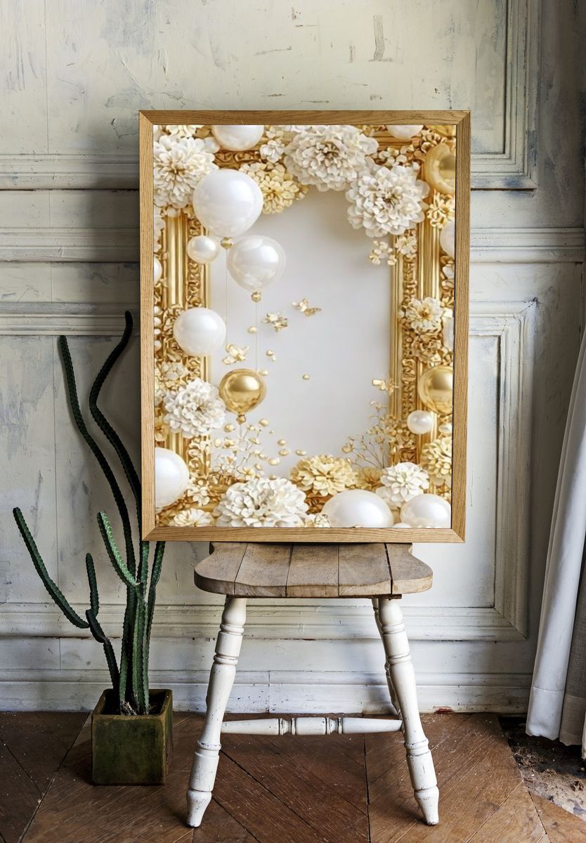Gold Floral Balloon Frame Poster. room preview