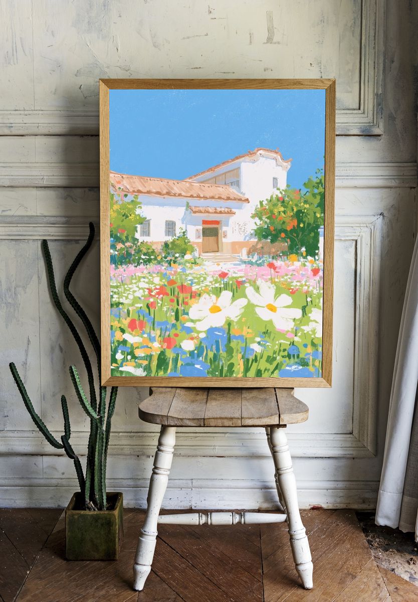 Spring Garden House Illustration Poster. room preview