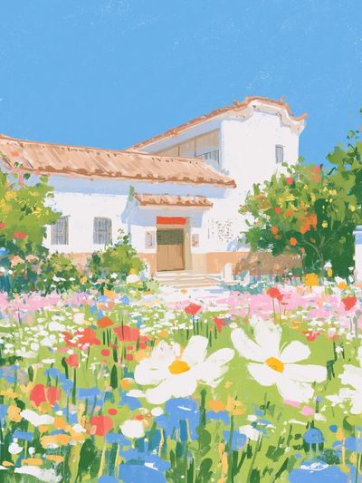Spring Garden House Illustration Poster. poster