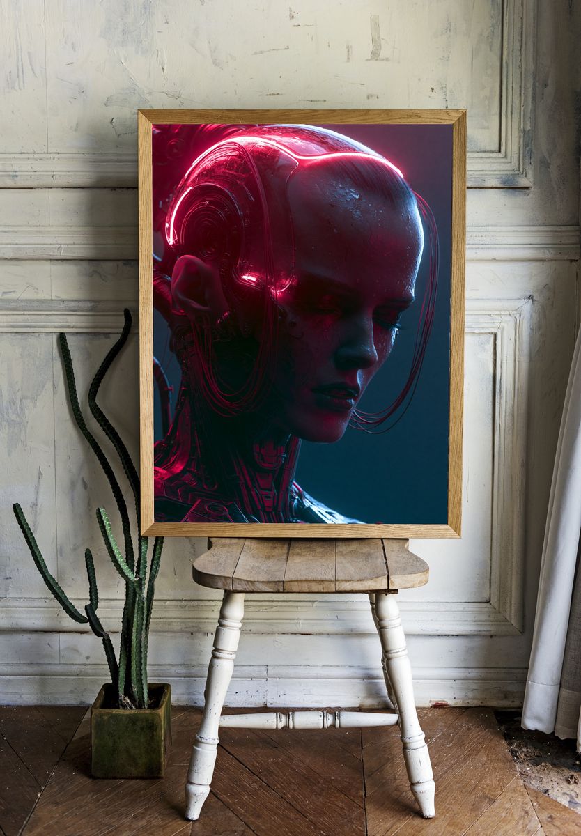 Cybernetic Portrait Neon Poster. room preview