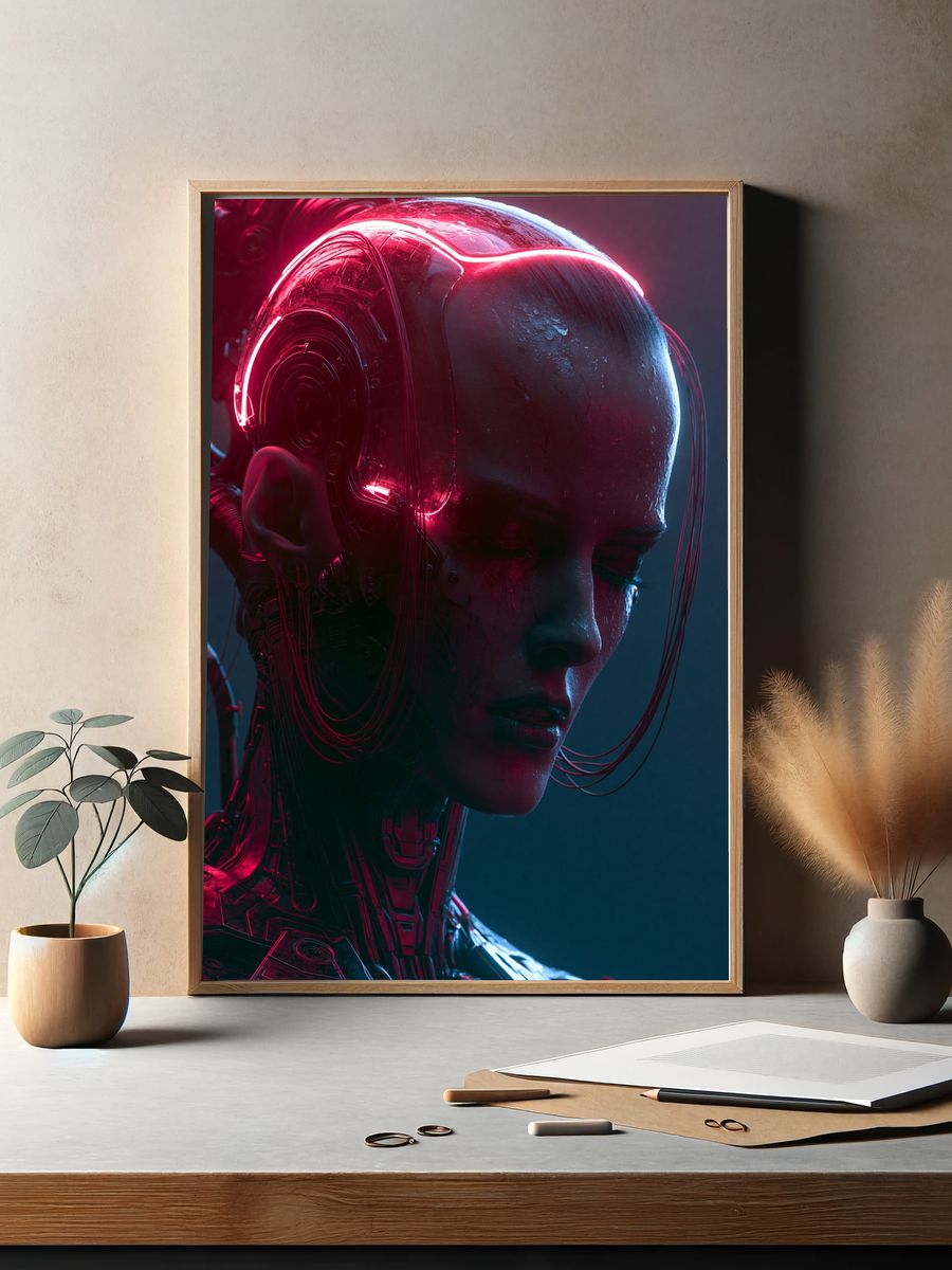 Cybernetic Portrait Neon Poster. — room view 2