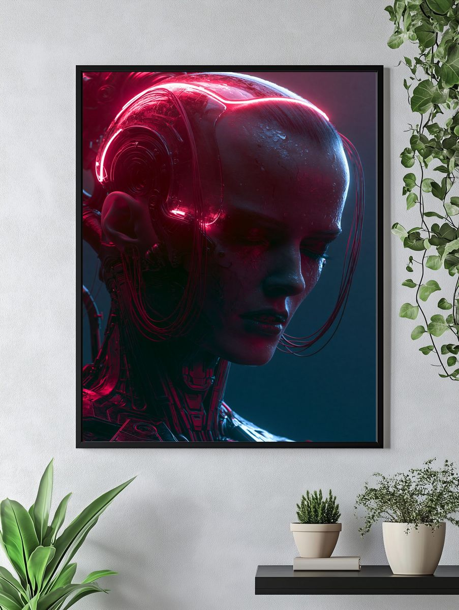 Cybernetic Portrait Neon Poster. — room view 4