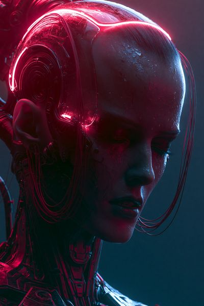 Cybernetic Portrait Neon Poster.