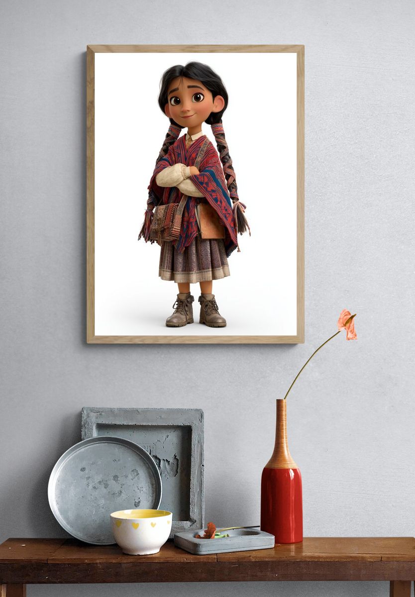 Andean Girl Character Illustration Poster. — room view 3