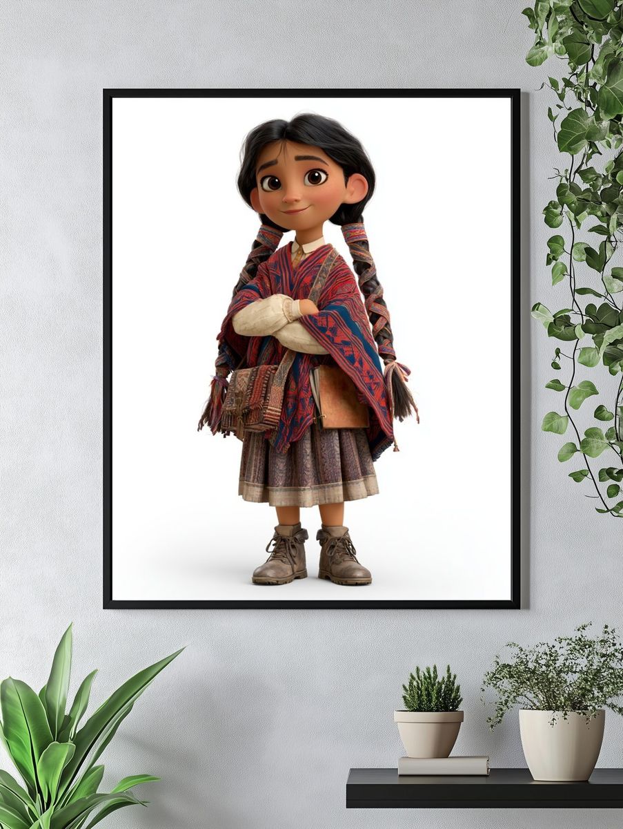 Andean Girl Character Illustration Poster. — room view 4
