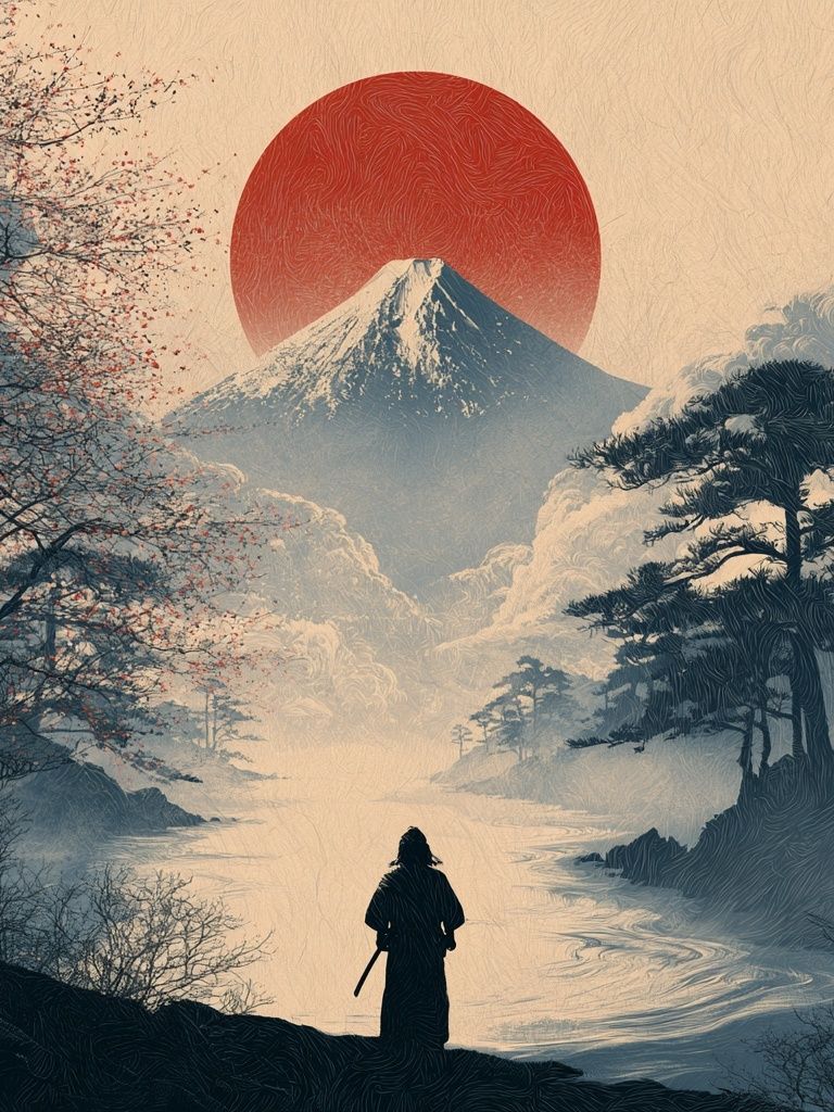 Mount Fuji Sunrise Illustration Poster. poster detail