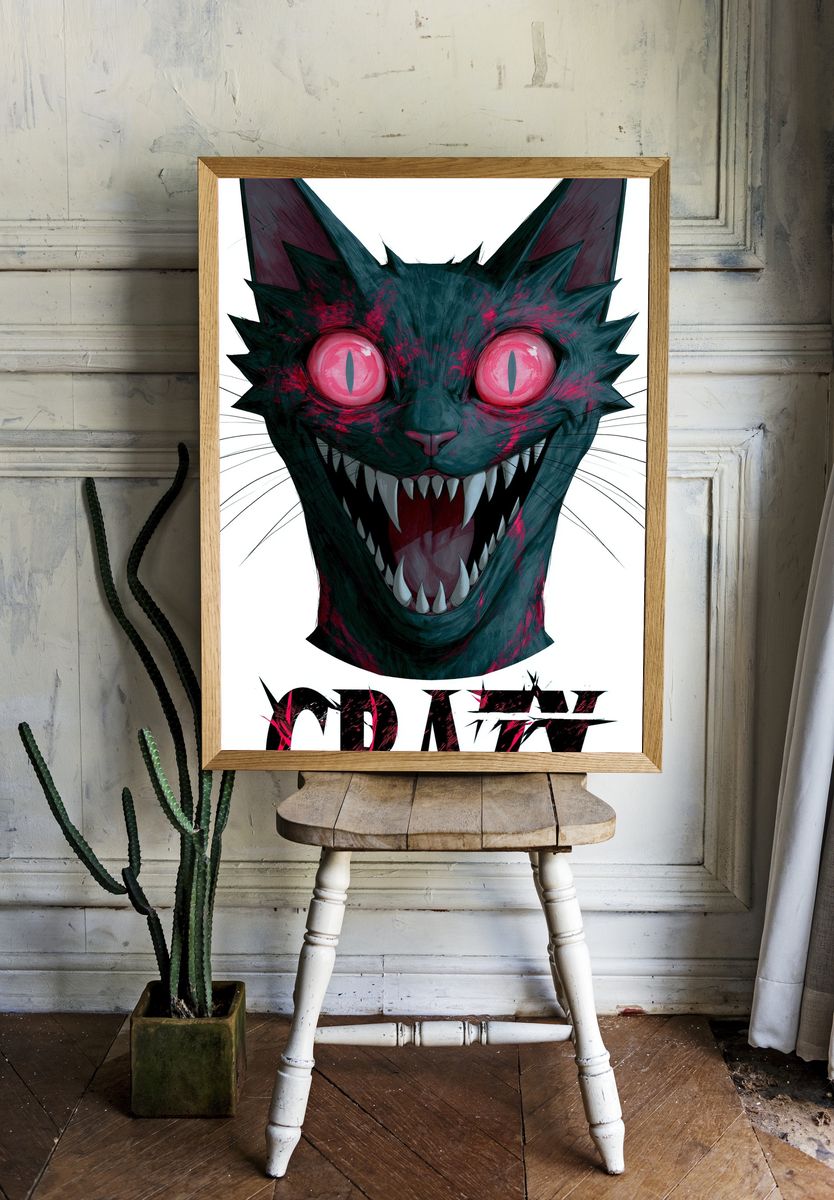 Crazy Cat Horror Illustration Poster. room preview