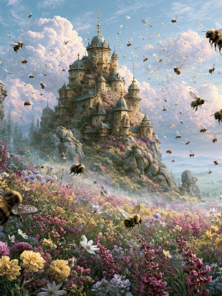 Bee Castle Fantasy Illustration Poster. poster detail