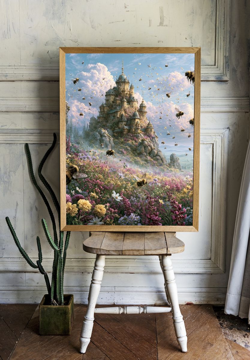 Bee Castle Fantasy Illustration Poster. room preview