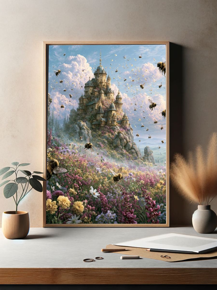 Bee Castle Fantasy Illustration Poster. — room view 2