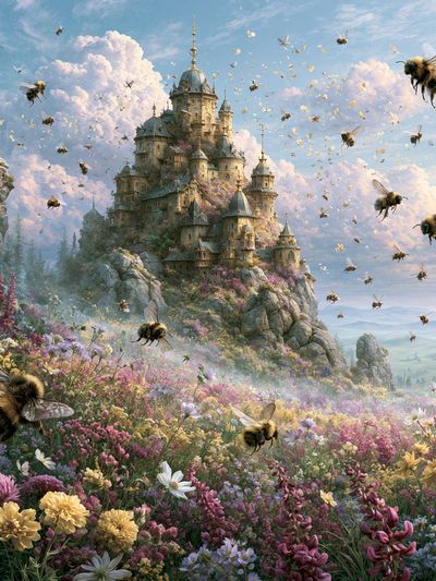 Bee Castle Fantasy Illustration Poster.