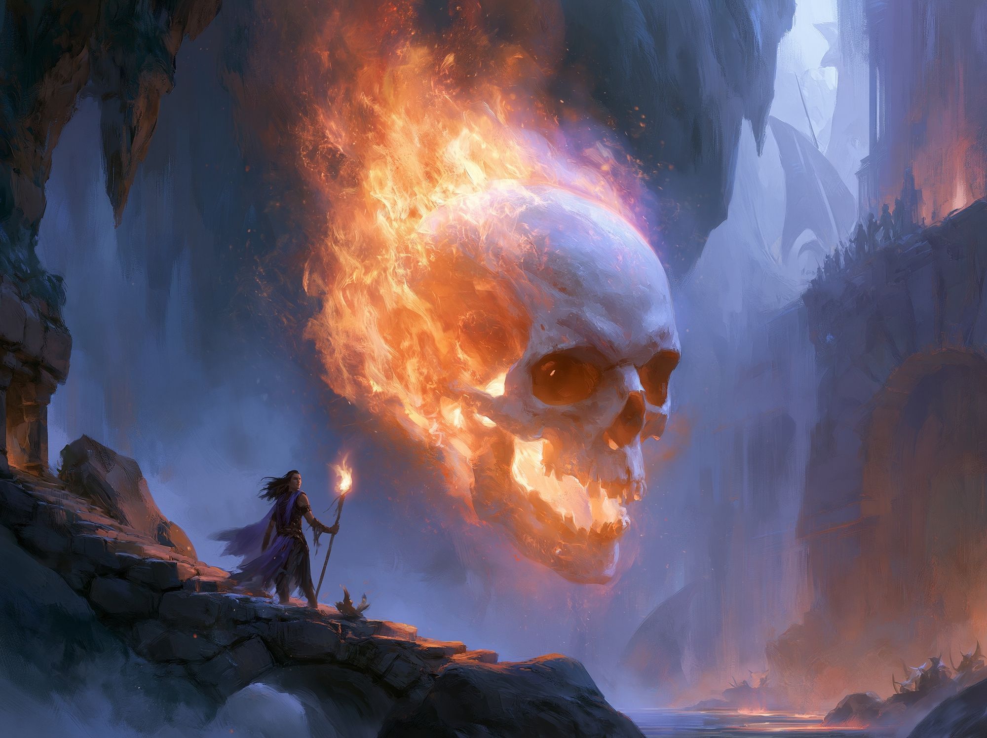 Flaming Skull Fantasy Poster. poster — illustration art