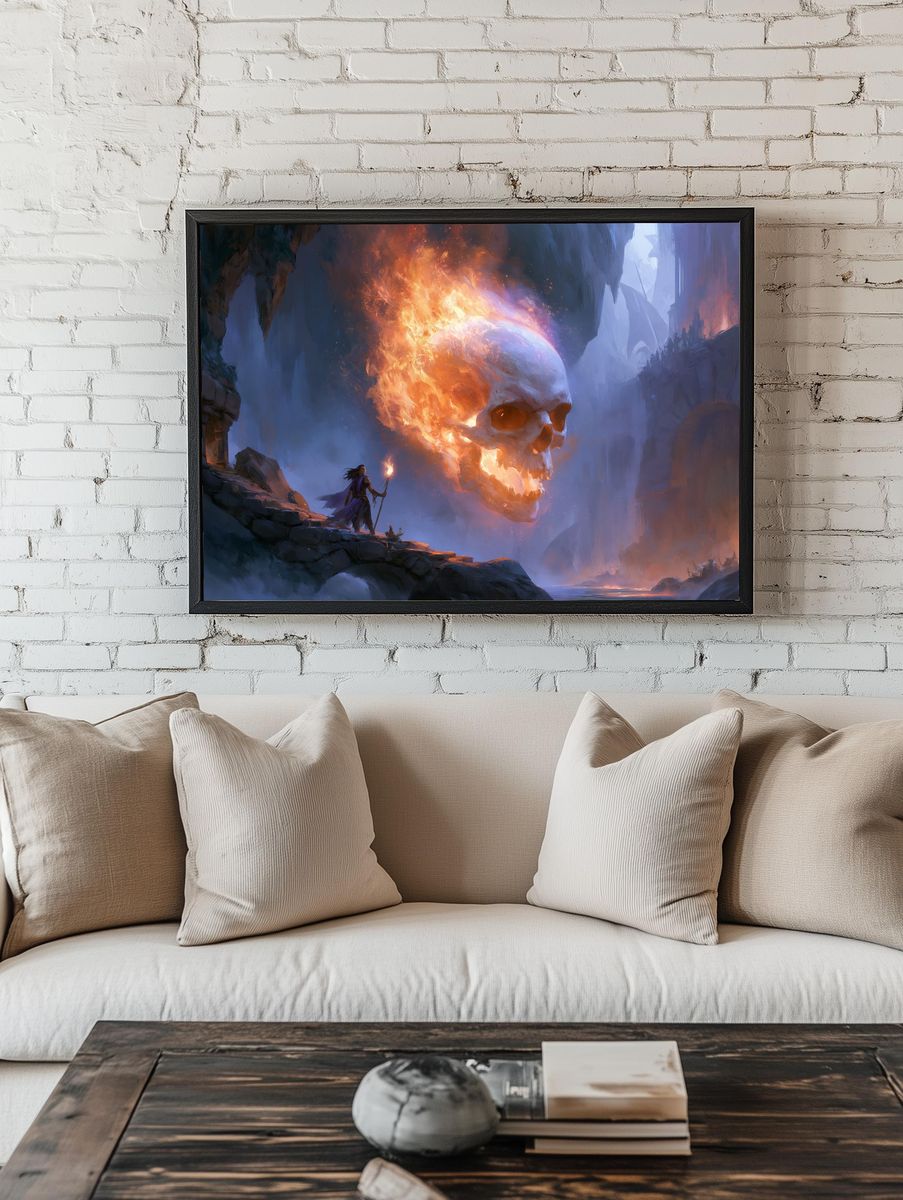 Flaming Skull Fantasy Poster. room preview