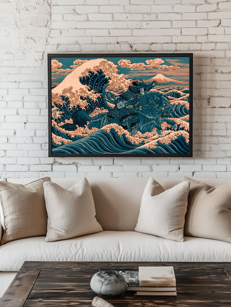 Great Wave Samurai Illustration Poster. room preview