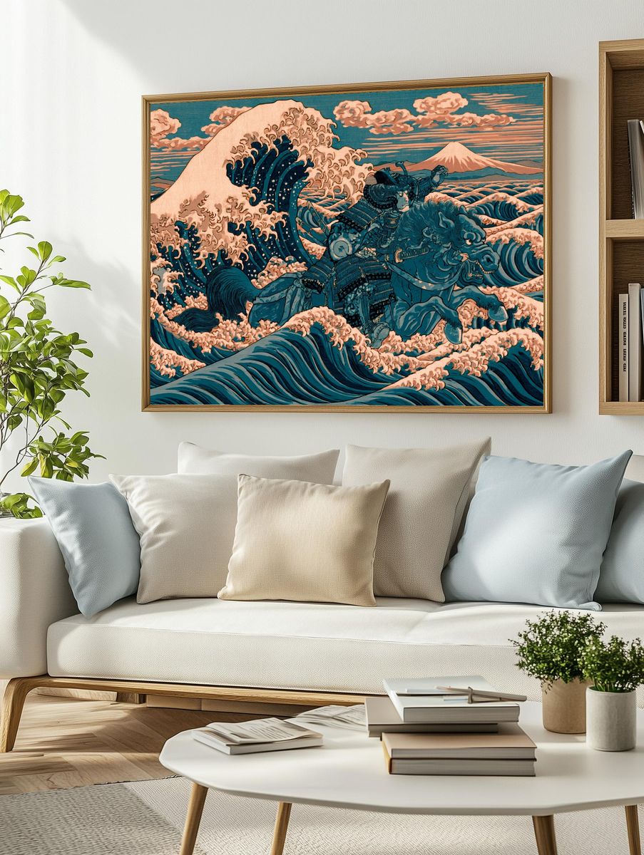 Great Wave Samurai Illustration Poster. — room view 2