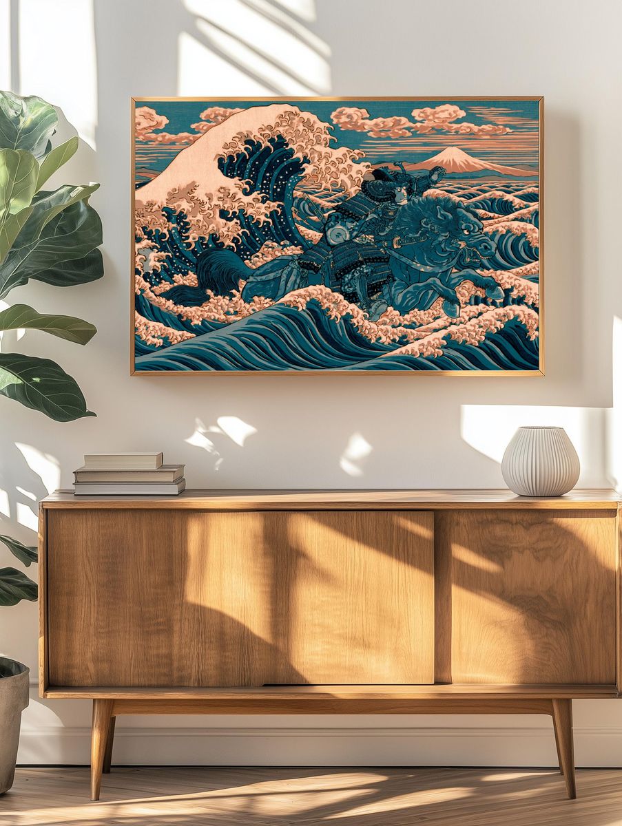 Great Wave Samurai Illustration Poster. — room view 3