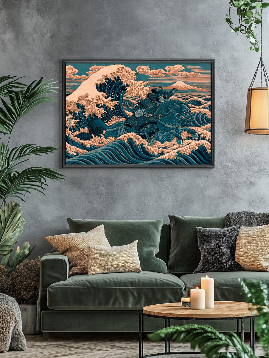 Great Wave Samurai Illustration Poster. — room view 4