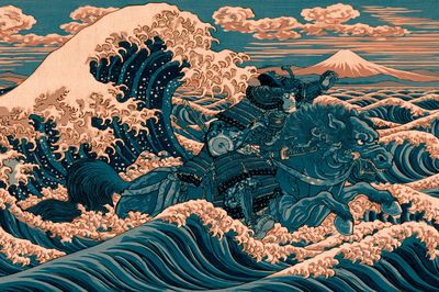 Great Wave Samurai Illustration Poster.