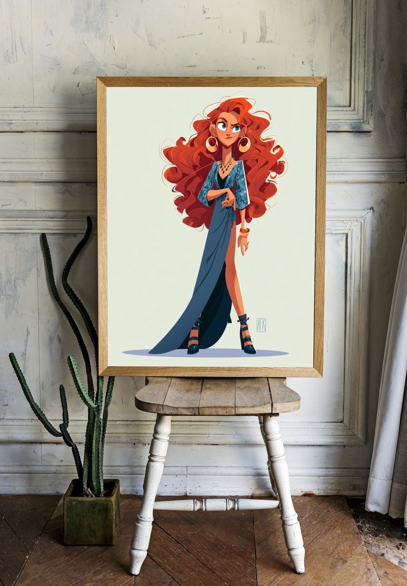 Fiery Red-Haired Fashion Illustration Poster. — room view 1