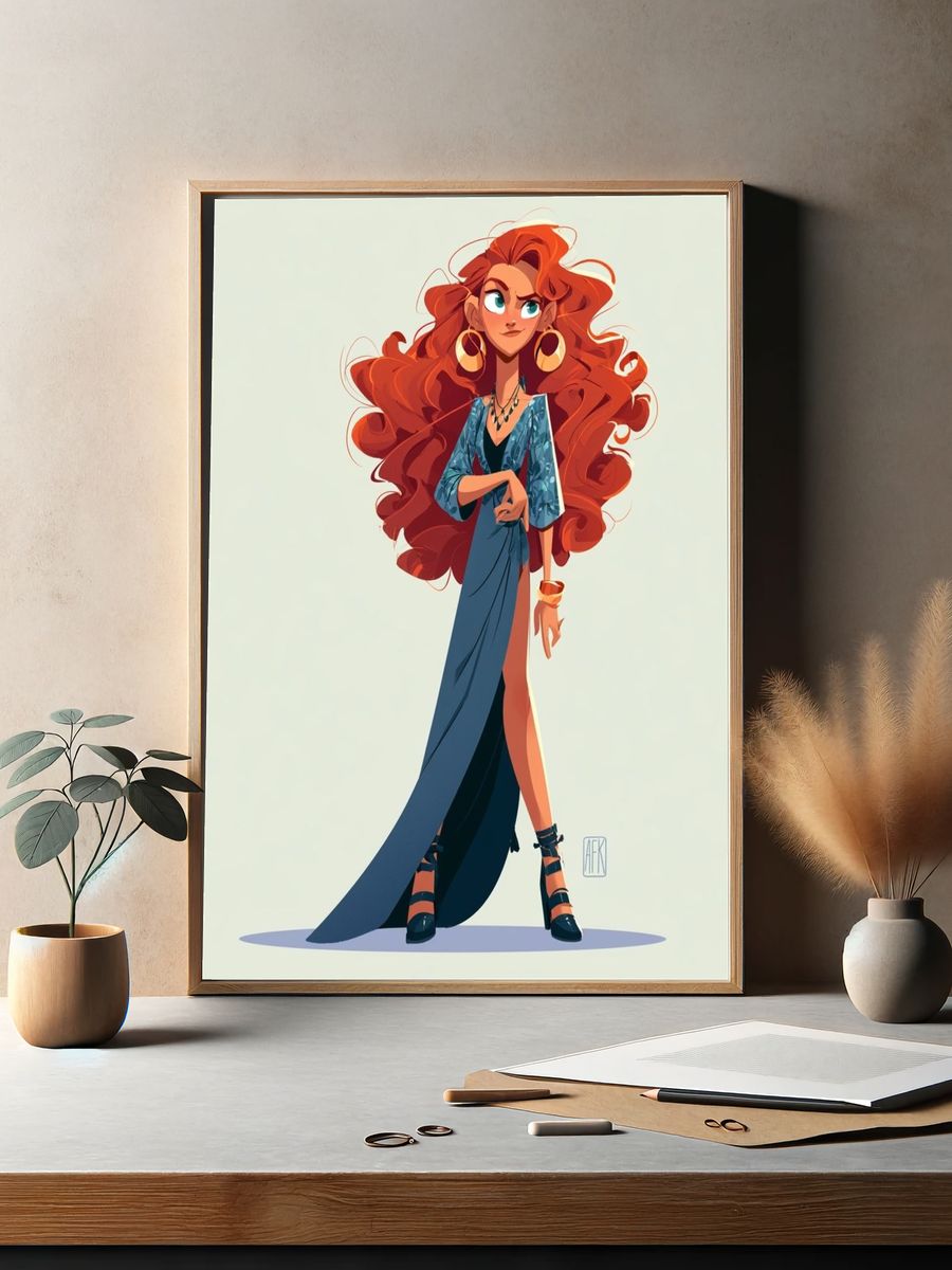 Fiery Red-Haired Fashion Illustration Poster. — room view 2