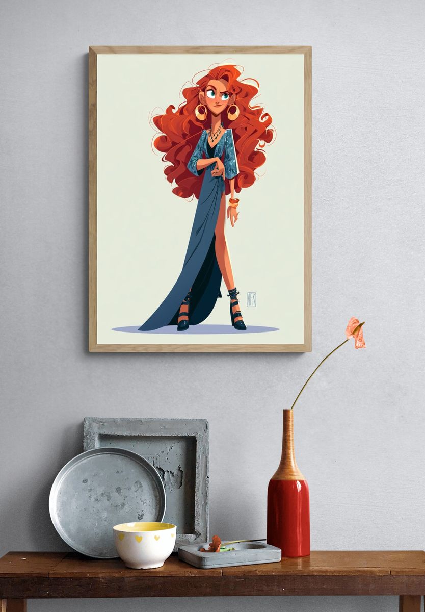 Fiery Red-Haired Fashion Illustration Poster. — room view 3