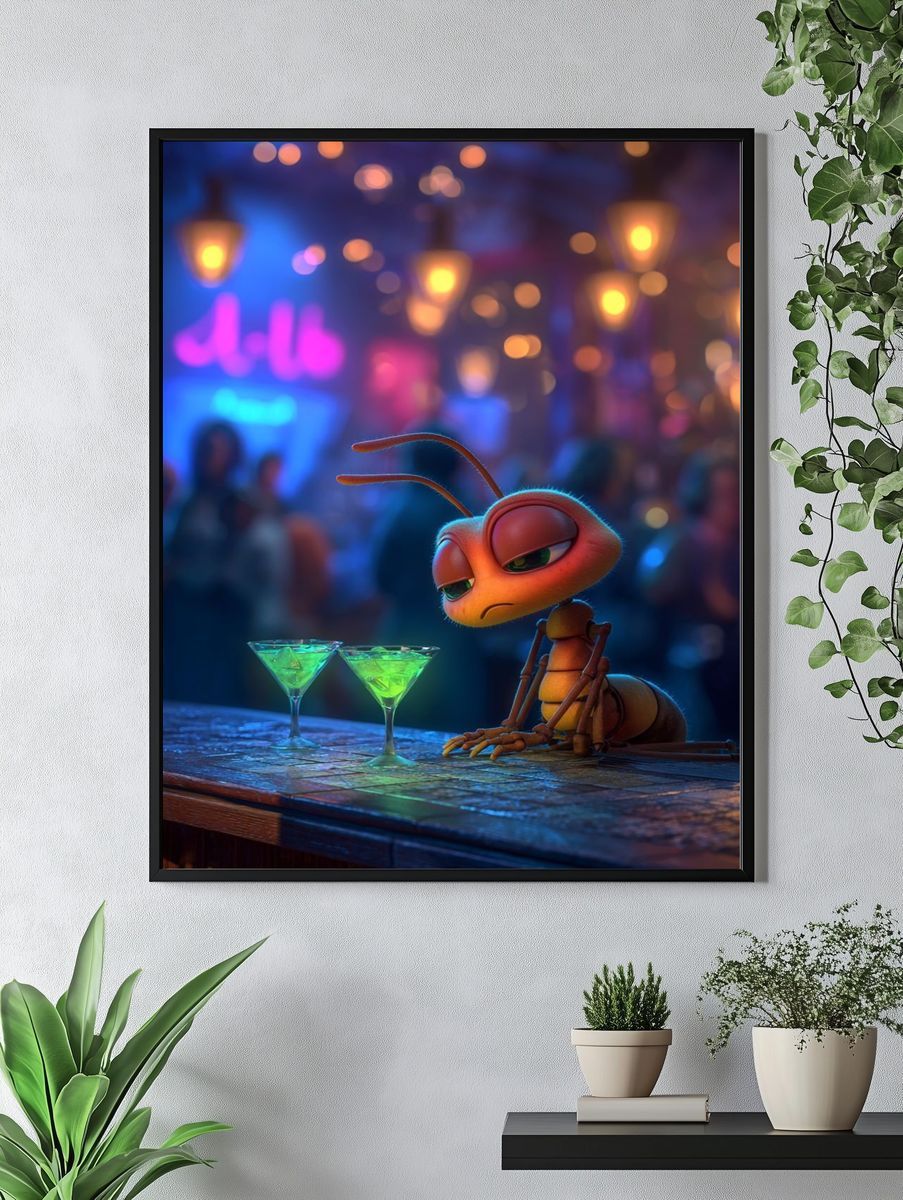 Lonely Ant at Neon Bar Illustration Print. — room view 4