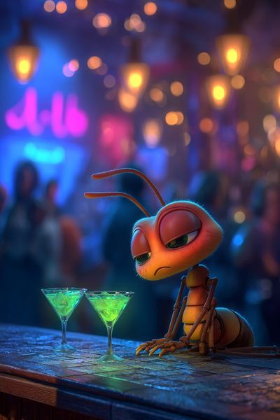 Lonely Ant at Neon Bar Illustration Print.