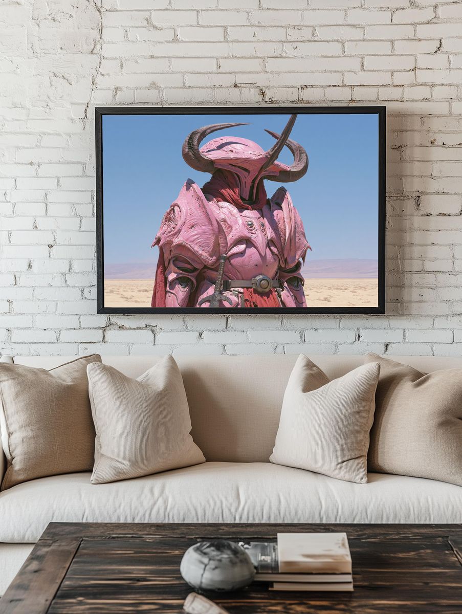 Pink Horned Warrior — Fantasy Print. room preview