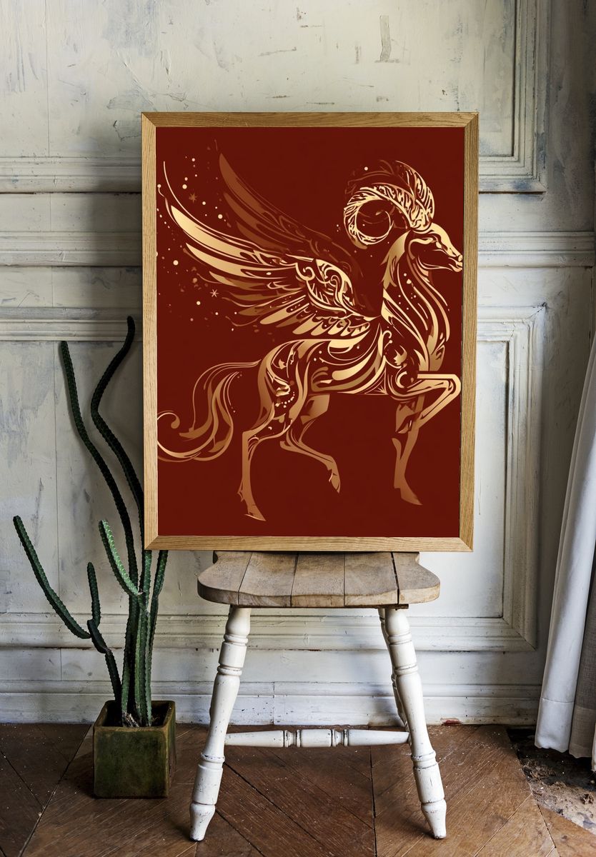 Winged Ram Zodiac Illustration Poster. room preview