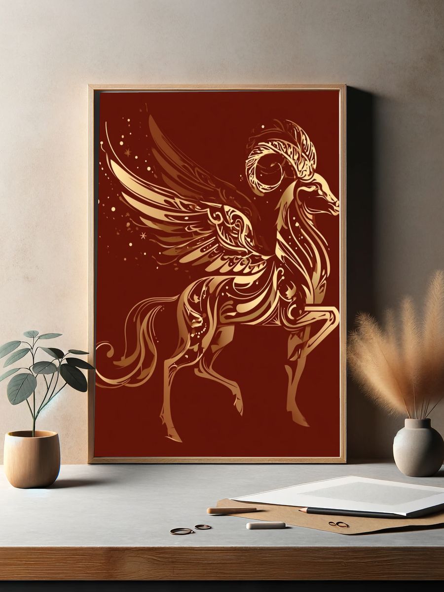 Winged Ram Zodiac Illustration Poster. — room view 2