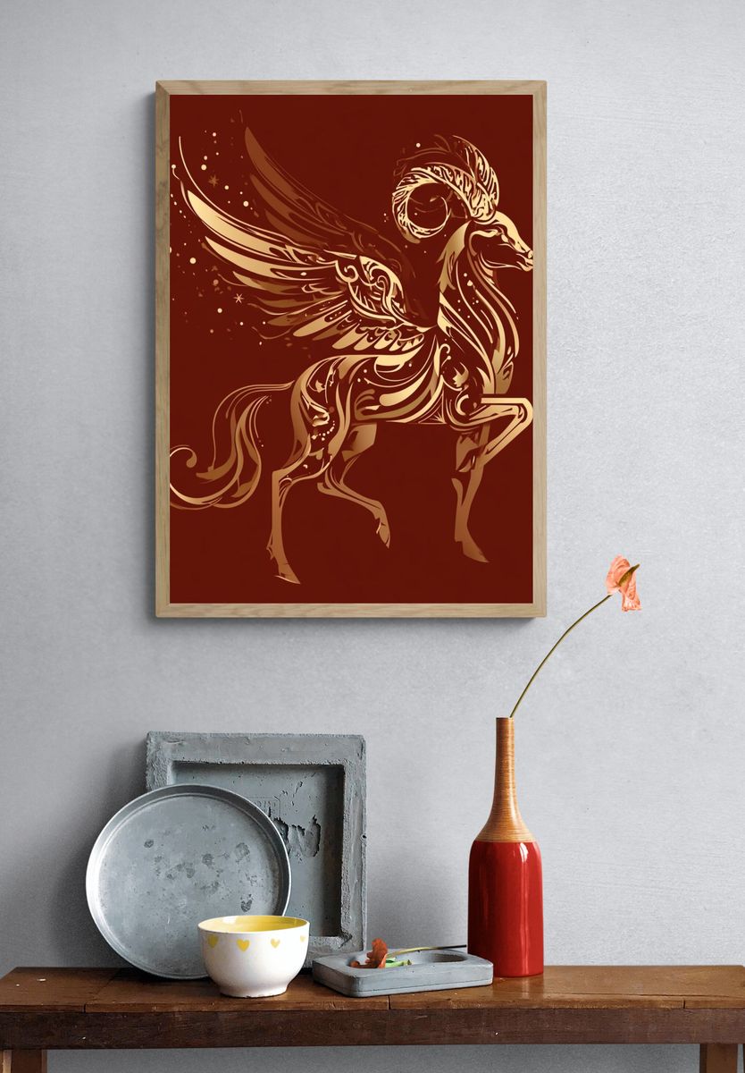 Winged Ram Zodiac Illustration Poster. — room view 3