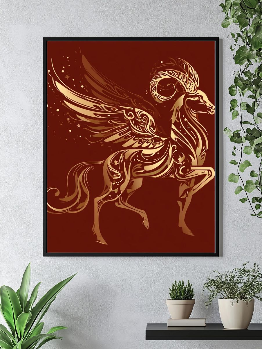 Winged Ram Zodiac Illustration Poster. — room view 4