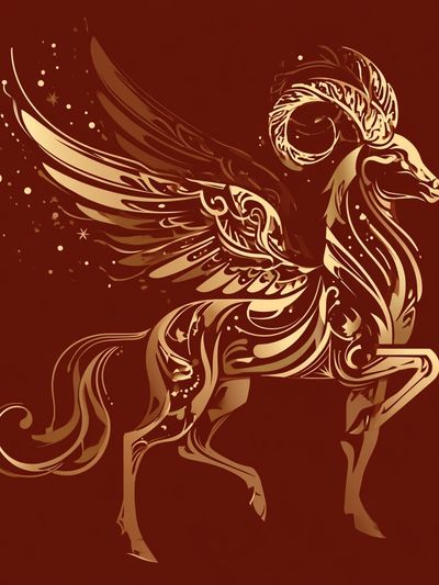Winged Ram Zodiac Illustration Poster.