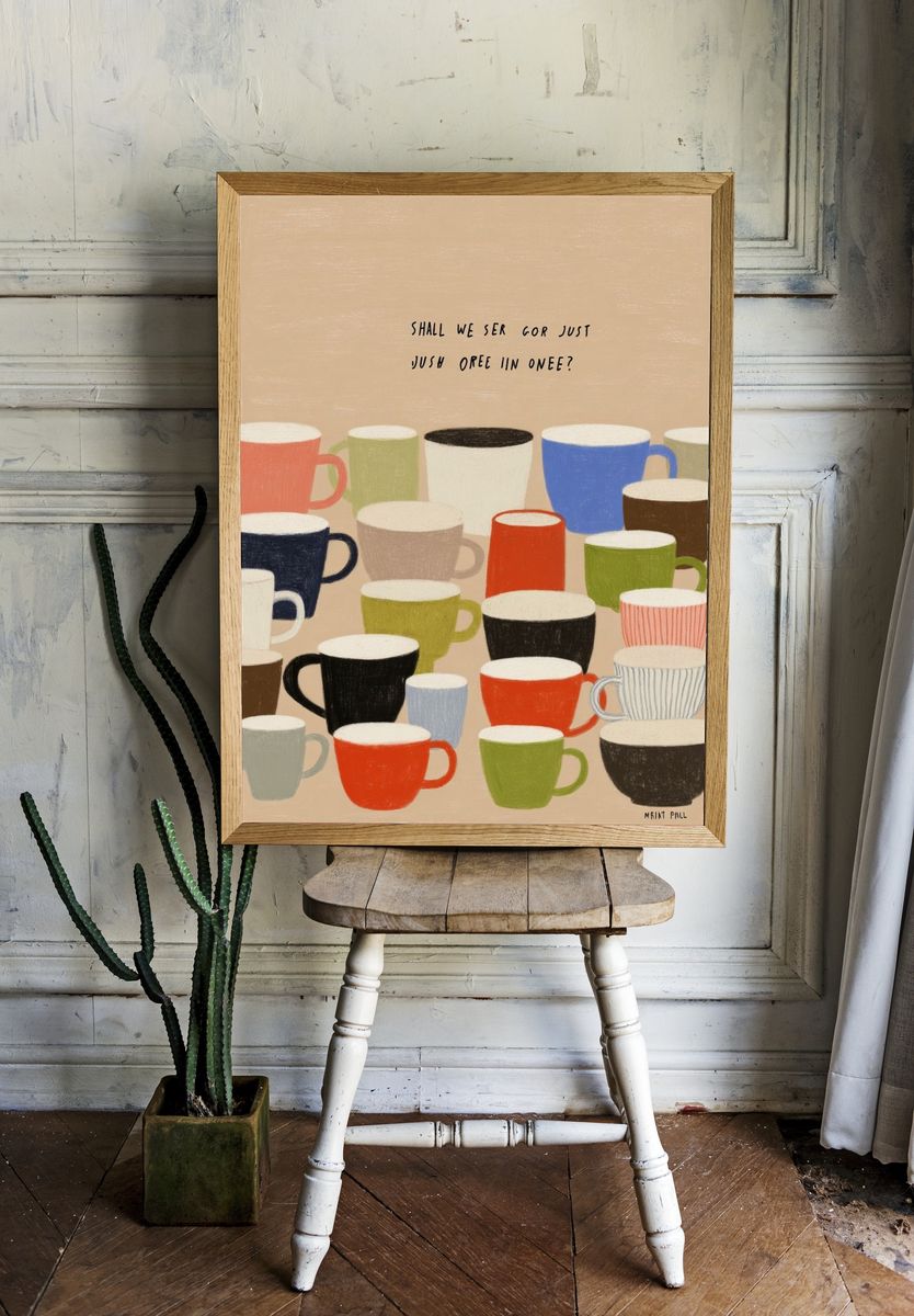 Colorful Coffee Cups Typography Poster. — room view 1