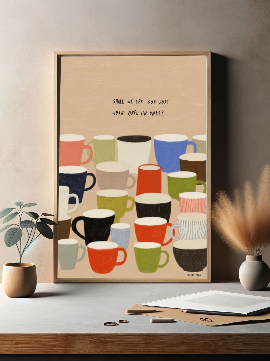 Colorful Coffee Cups Typography Poster. — room view 2