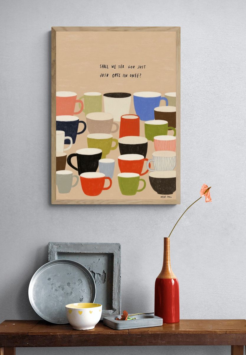 Colorful Coffee Cups Typography Poster. — room view 3