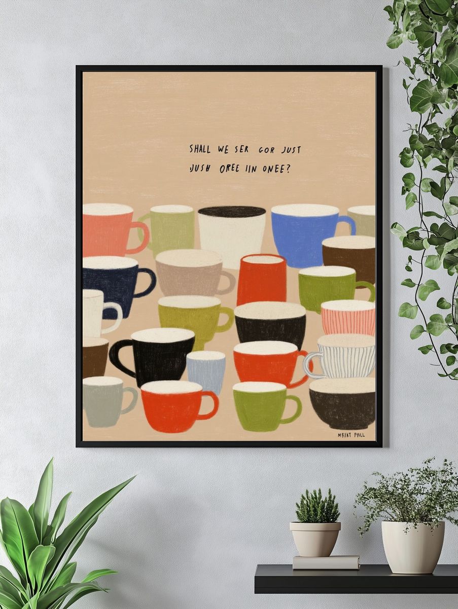 Colorful Coffee Cups Typography Poster. — room view 4