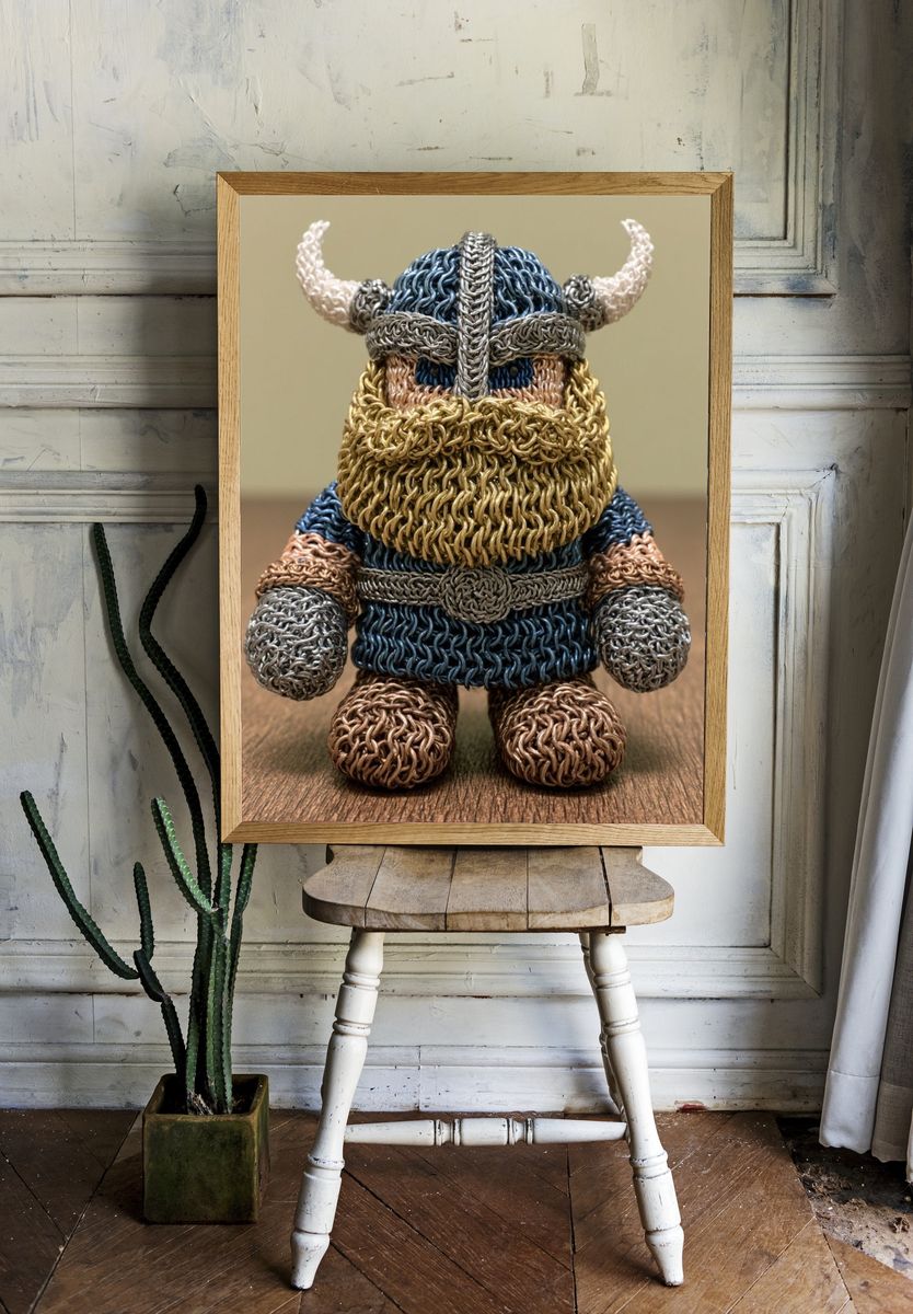 Knitted Viking Figurine Illustration Poster. room preview