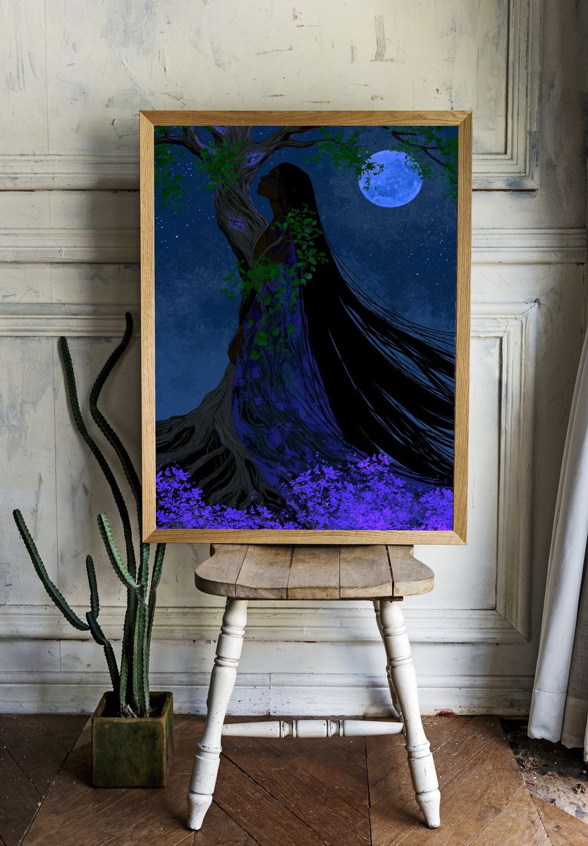 Moonlit Forest Spirit Illustration Poster. room preview
