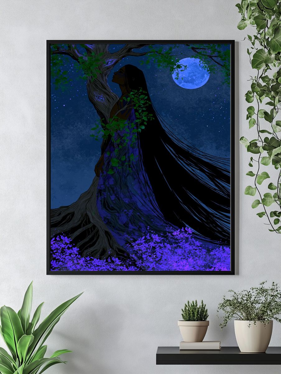 Moonlit Forest Spirit Illustration Poster. — room view 4