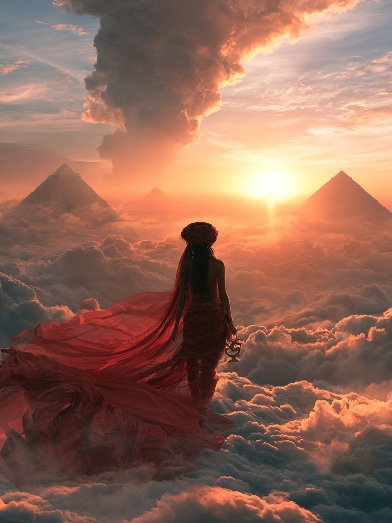Dreamscape Pyramid Sunset Print. poster — illustration art