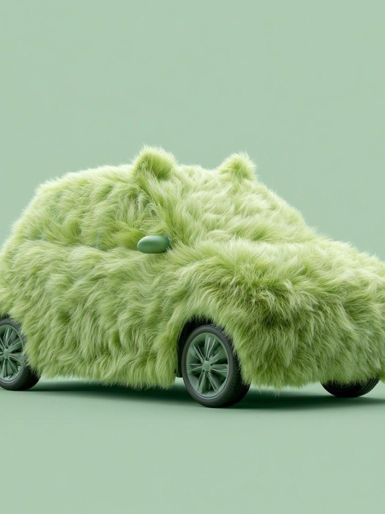 Fuzzy Green Car Illustration Poster. poster — illustration art
