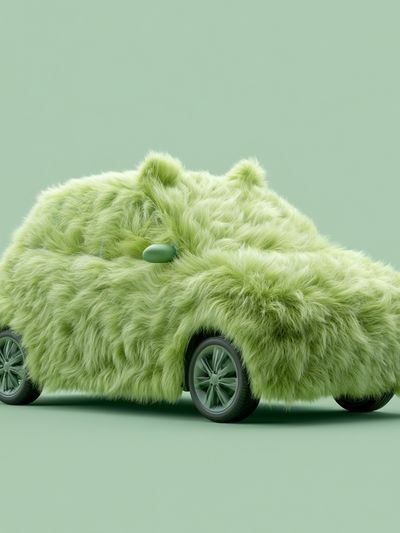 Fuzzy Green Car Illustration Poster. poster