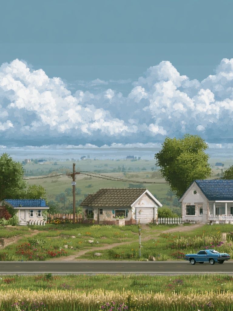 Countryside Roadscape Illustration Poster. poster detail