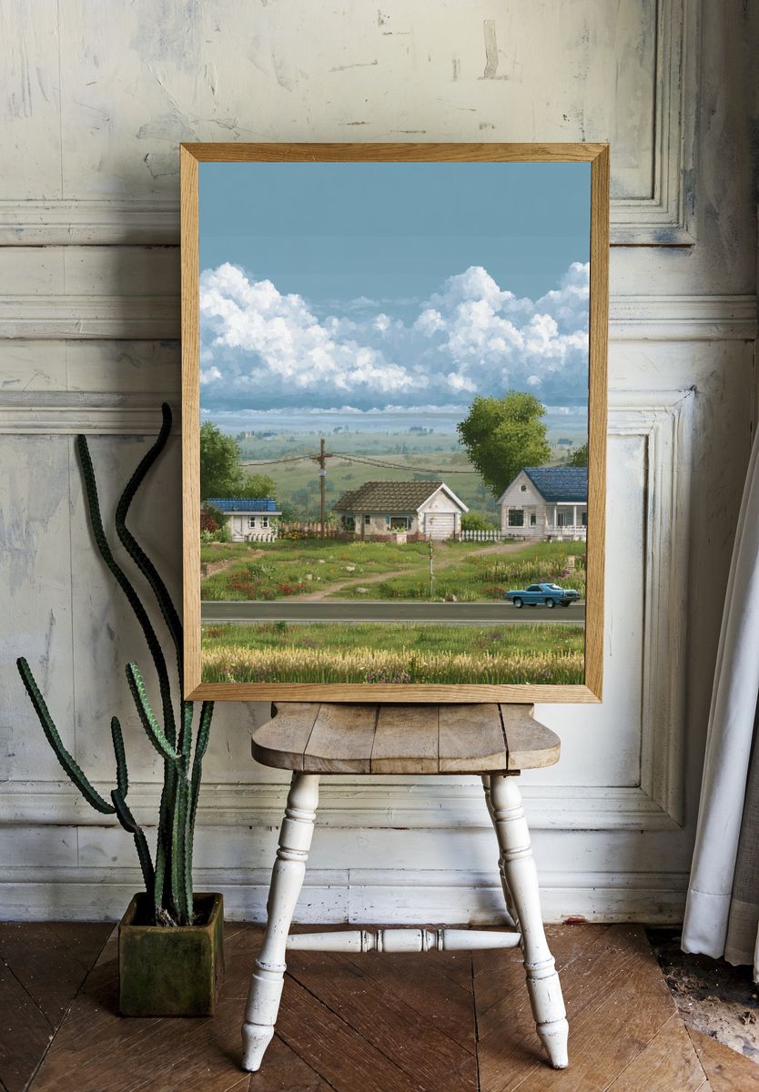 Countryside Roadscape Illustration Poster. room preview