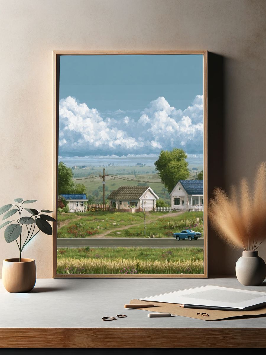 Countryside Roadscape Illustration Poster. — room view 2