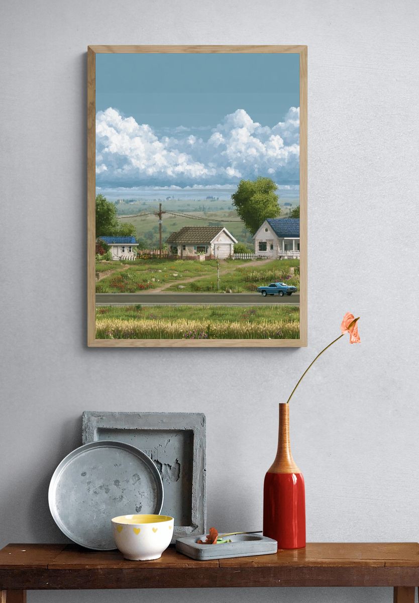 Countryside Roadscape Illustration Poster. — room view 3