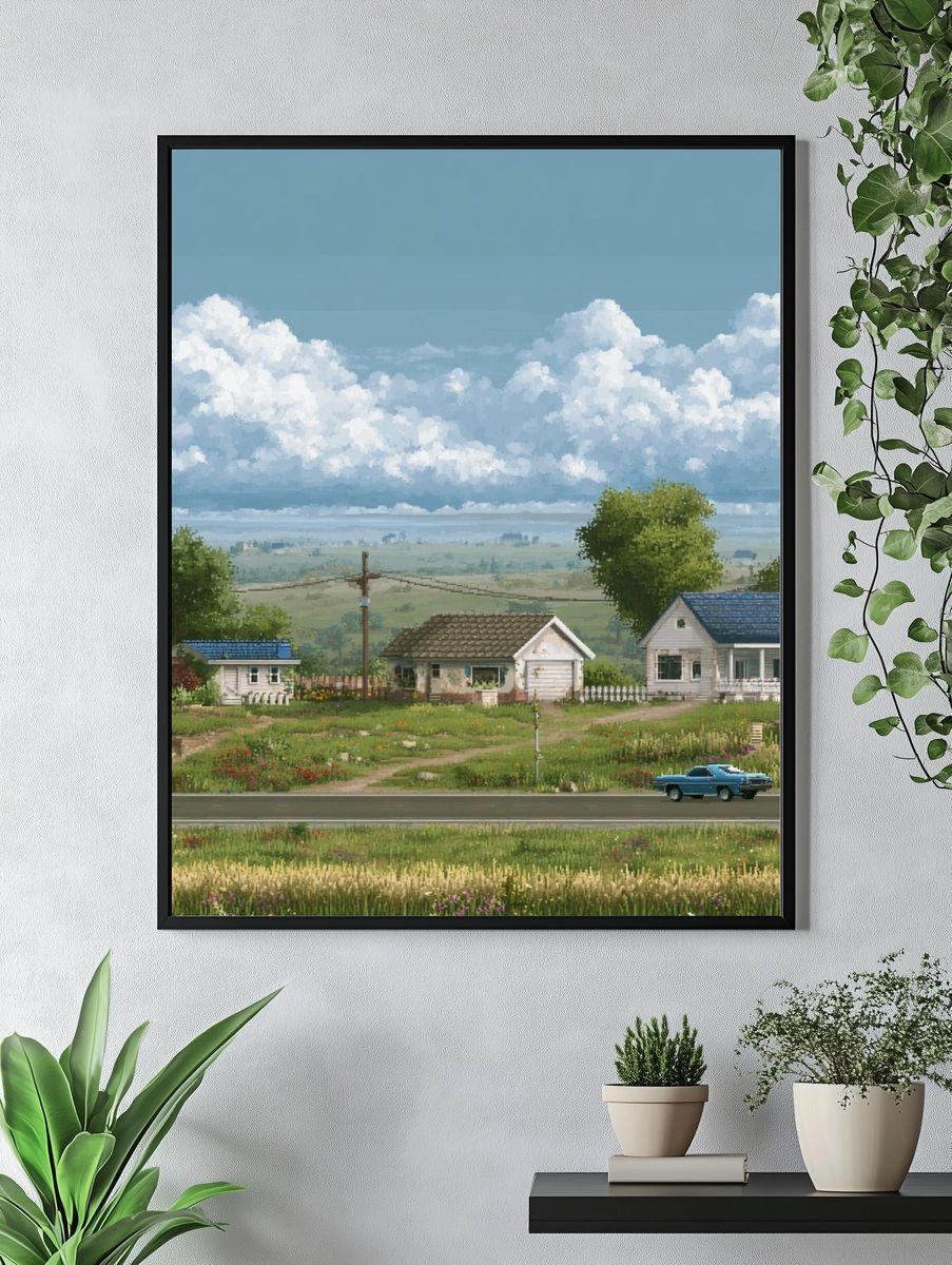 Countryside Roadscape Illustration Poster. — room view 4