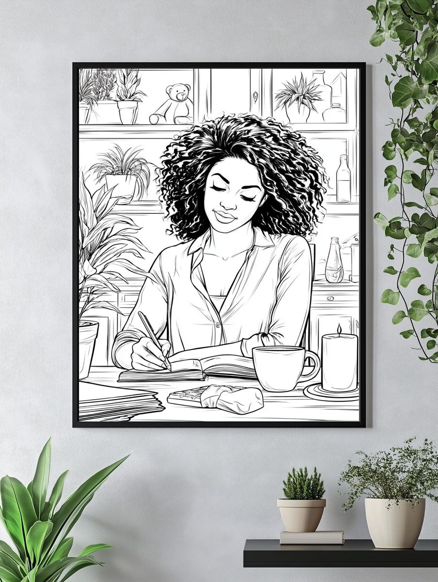 Woman Journaling at Desk Illustration Poster. — room view 4