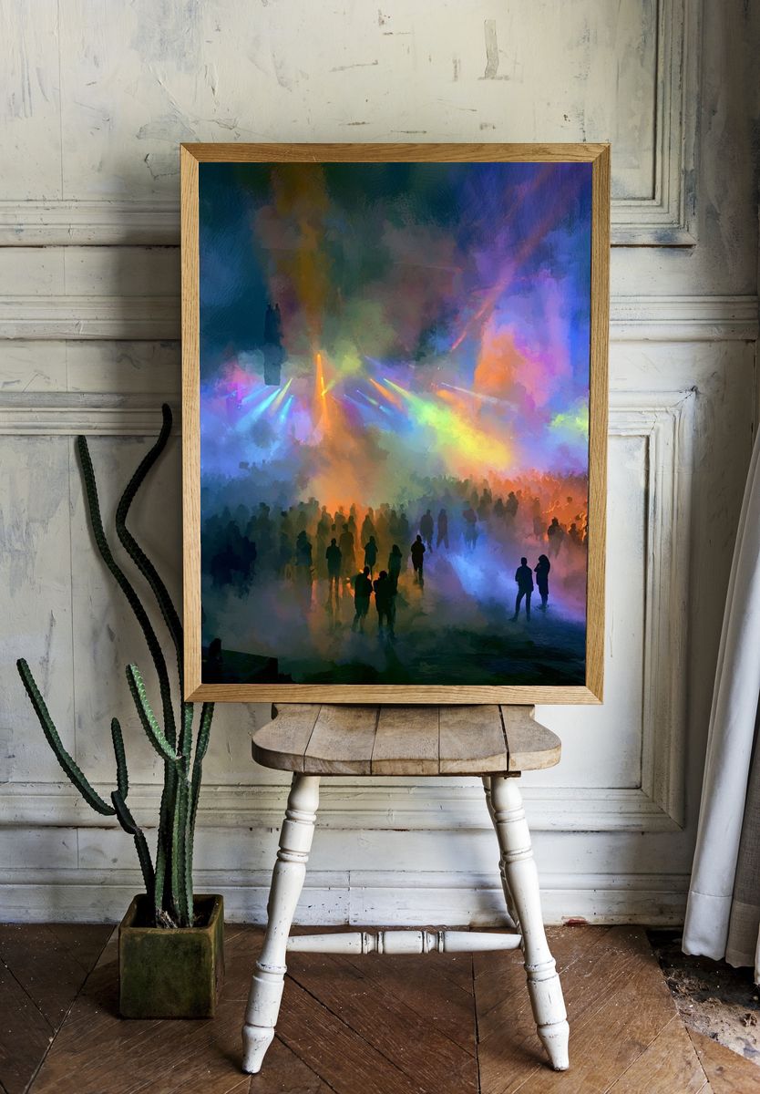 Neon Concert Crowd Illustration Poster. — room view 1